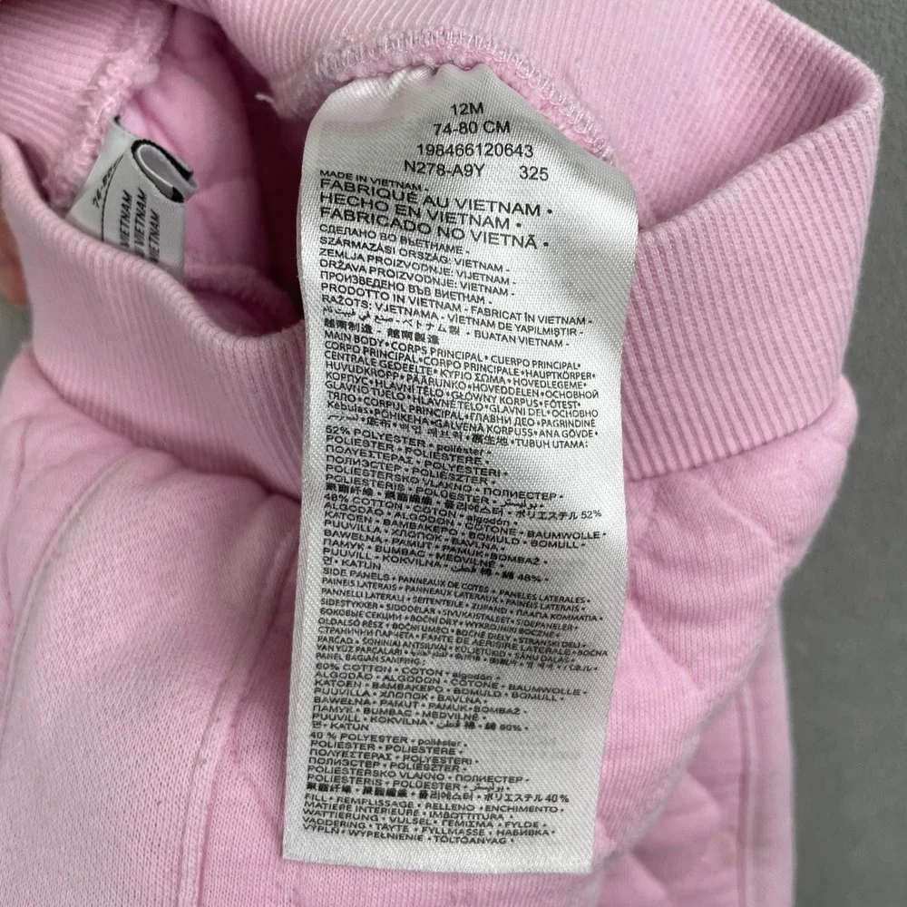 Nike Readyset Baby Girl Pink Quilted Snap Up Hoodie Jogger Set Cozy Sporty 12M
